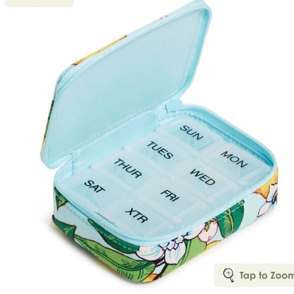 Vera Bradley Lemon Grove Blue Yellow Green Zip Travel Pill Case - Picture 1 of 16